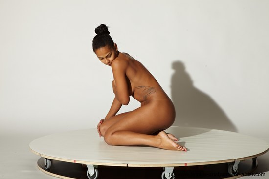 Nude Woman Multiracial Sitting poses - ALL Slim long black Sitting poses - on knees Pinup