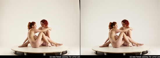 Nude Woman - Woman White Sitting poses - ALL Slim long red Sitting poses - simple 3D Stereoscopic poses Pinup