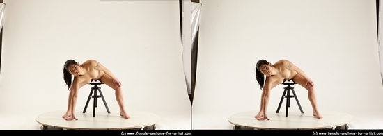 Nude Woman Asian Sitting poses - ALL Average long black Sitting poses - simple 3D Stereoscopic poses Pinup