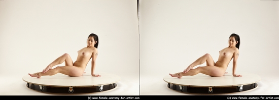 Nude Woman Asian Sitting poses - ALL Average long black Sitting poses - simple 3D Stereoscopic poses Pinup