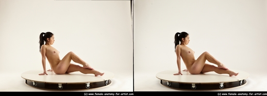 Nude Woman Asian Sitting poses - ALL Average long black Sitting poses - simple 3D Stereoscopic poses Pinup