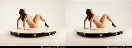 Nude Woman White Laying poses - ALL Slim Laying poses - on back long brown 3D Stereoscopic poses Pinup