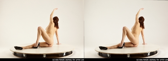 Nude Woman White Laying poses - ALL Slim Laying poses - on back long brown 3D Stereoscopic poses Pinup