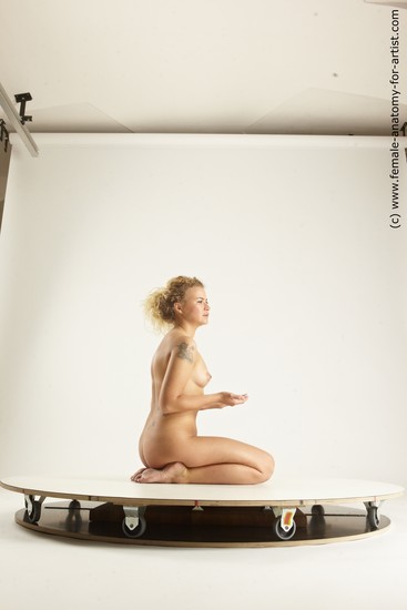 Nude Woman White Kneeling poses - ALL Slim long blond Multi angle poses Pinup