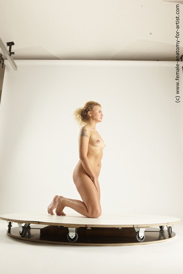 Nude Woman White Kneeling poses - ALL Slim long blond Multi angle poses Pinup