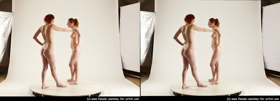 Nude Woman - Woman White Standing poses - ALL Slim long red 3D Stereoscopic poses Pinup