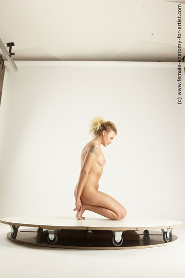 Nude Woman White Kneeling poses - ALL Slim long blond Multi angle poses Pinup