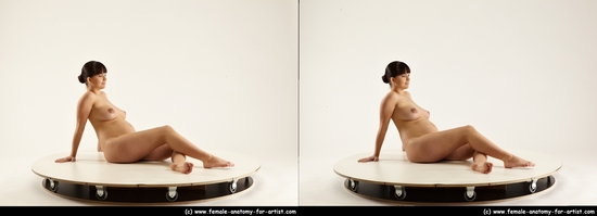 Nude Woman White Sitting poses - ALL Pregnant long brown Sitting poses - simple 3D Stereoscopic poses Pinup