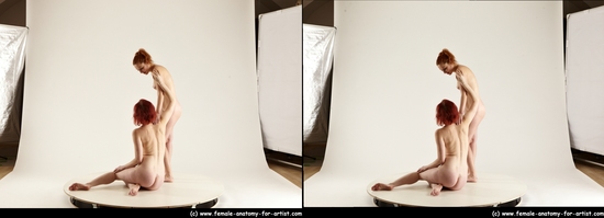 Nude Woman - Woman White Slim long red 3D Stereoscopic poses Pinup