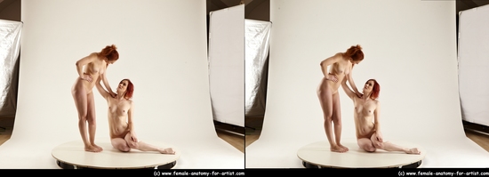 Nude Woman - Woman White Slim long red 3D Stereoscopic poses Pinup