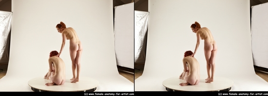 Nude Woman - Woman White Slim long red 3D Stereoscopic poses Pinup