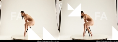 Nude Woman Asian Sitting poses - ALL Average long black Sitting poses - simple 3D Stereoscopic poses Pinup