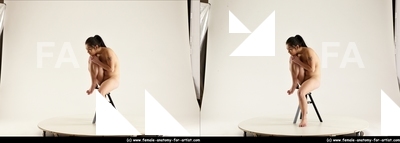 Nude Woman Asian Sitting poses - ALL Average long black Sitting poses - simple 3D Stereoscopic poses Pinup