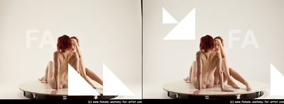 Nude Woman - Woman White Slim long red 3D Stereoscopic poses Pinup