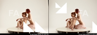 Nude Woman - Woman White Slim long red 3D Stereoscopic poses Pinup