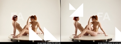 Nude Woman - Woman White Slim long red 3D Stereoscopic poses Pinup