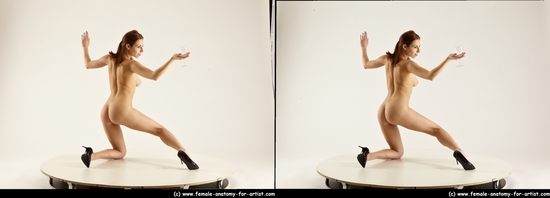 Nude Woman White Kneeling poses - ALL Slim Kneeling poses - on both knees long brown 3D Stereoscopic poses Pinup