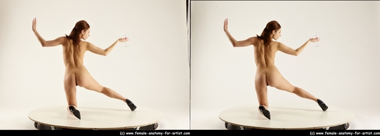 Nude Woman White Kneeling poses - ALL Slim Kneeling poses - on both knees long brown 3D Stereoscopic poses Pinup