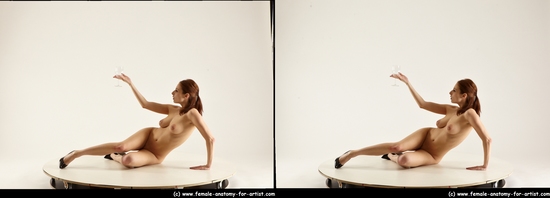 Nude Woman White Kneeling poses - ALL Slim Kneeling poses - on both knees long colored 3D Stereoscopic poses Pinup