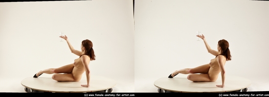 Nude Woman White Kneeling poses - ALL Slim Kneeling poses - on both knees long colored 3D Stereoscopic poses Pinup