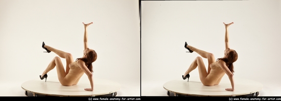 Nude Woman White Kneeling poses - ALL Slim Kneeling poses - on both knees long colored 3D Stereoscopic poses Pinup