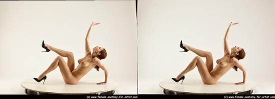 Nude Woman White Kneeling poses - ALL Slim Kneeling poses - on both knees long colored 3D Stereoscopic poses Pinup