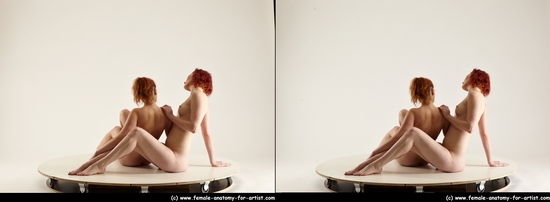 Nude Woman White Sitting poses - ALL Slim medium red Sitting poses - simple 3D Stereoscopic poses Pinup