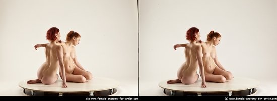 Nude Woman White Sitting poses - ALL Slim medium red Sitting poses - simple 3D Stereoscopic poses Pinup