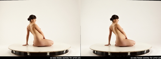 Nude Woman White Kneeling poses - ALL Pregnant Kneeling poses - on both knees long brown 3D Stereoscopic poses Pinup