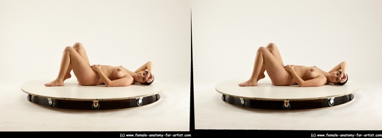 Nude Woman White Laying poses - ALL Pregnant Laying poses - on back long brown 3D Stereoscopic poses Pinup