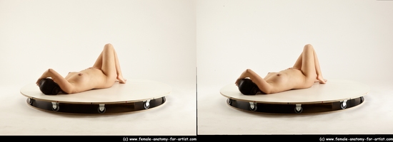 Nude Woman White Laying poses - ALL Pregnant Laying poses - on back long brown 3D Stereoscopic poses Pinup