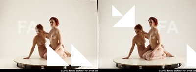 Nude Woman - Woman White Laying poses - ALL Slim Laying poses - on back long red 3D Stereoscopic poses Pinup