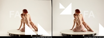 Nude Woman - Woman White Laying poses - ALL Slim Laying poses - on back long red 3D Stereoscopic poses Pinup