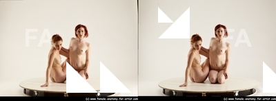 Nude Woman - Woman White Laying poses - ALL Slim Laying poses - on back long red 3D Stereoscopic poses Pinup