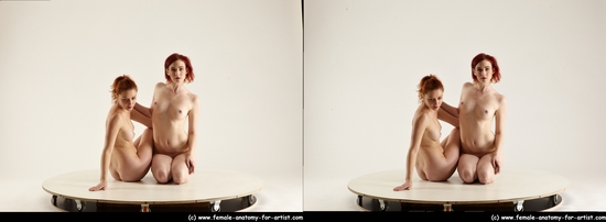 Nude Woman - Woman White Laying poses - ALL Slim Laying poses - on back long red 3D Stereoscopic poses Pinup