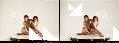 Nude Woman - Woman White Slim long red 3D Stereoscopic poses Pinup