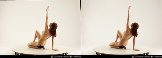 Nude Woman White Kneeling poses - ALL Slim long brown 3D Stereoscopic poses Pinup