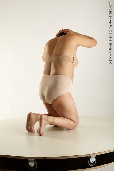 Underwear Woman Asian Kneeling poses - ALL Overweight short brown Standard Photoshoot Academic