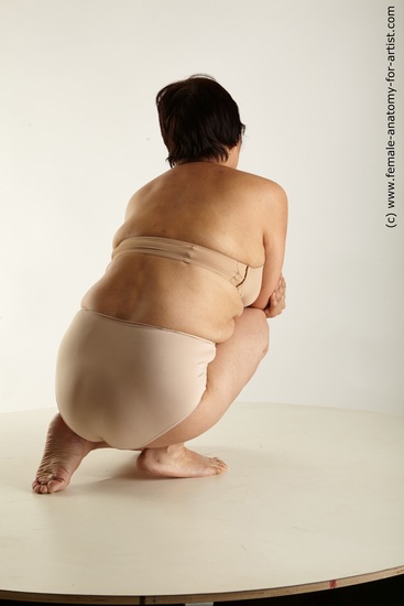 Underwear Woman Asian Kneeling poses - ALL Overweight short brown Standard Photoshoot Academic