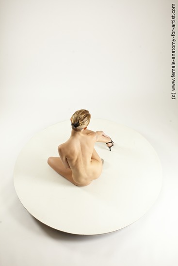 Nude Woman White Sitting poses - ALL Slim long blond Multi angle poses Pinup