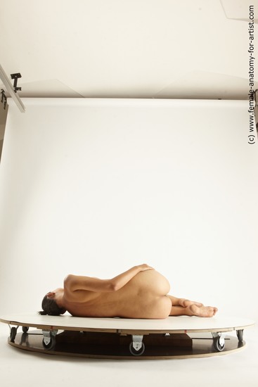 Nude Woman White Laying poses - ALL Pregnant long brown Multi angle poses Pinup