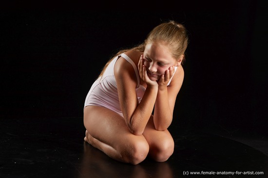 Underwear Woman White Kneeling poses - ALL Average Kneeling poses - on both knees long brown Standard Photoshoot  Academic