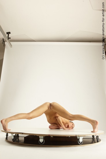 Nude Woman White Laying poses - ALL Slim Laying poses - on stomach long brown Multi angle poses Pinup