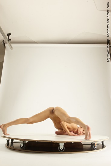 Nude Woman White Laying poses - ALL Slim Laying poses - on stomach long brown Multi angle poses Pinup