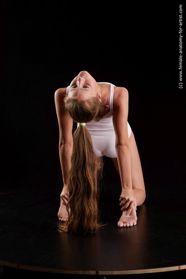 Underwear Woman White Kneeling poses - ALL Average long brown Standard Photoshoot  Academic