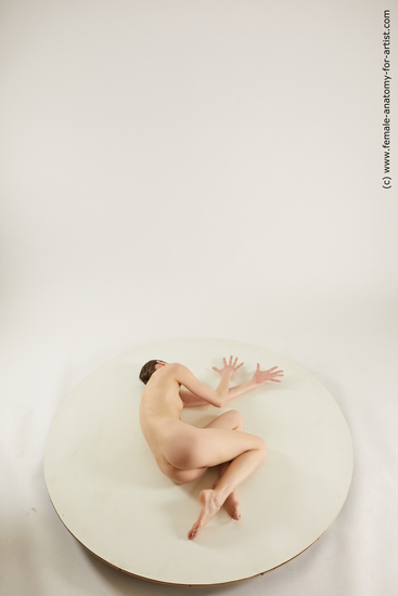 Nude Woman White Laying poses - ALL Slim medium brown Multi angle poses Pinup