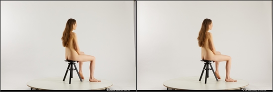 Nude Woman White Sitting poses - ALL Slim long brown Sitting poses - simple 3D Stereoscopic poses Pinup