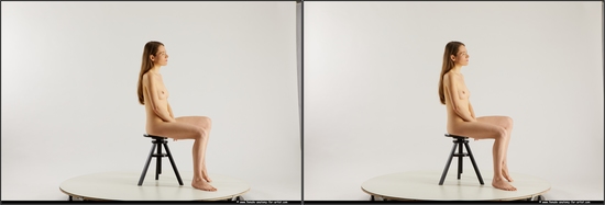 Nude Woman White Sitting poses - ALL Slim long brown Sitting poses - simple 3D Stereoscopic poses Pinup