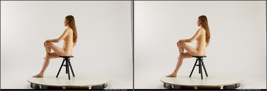 Nude Woman White Sitting poses - ALL Slim long brown Sitting poses - simple 3D Stereoscopic poses Pinup