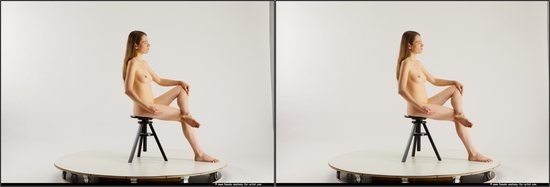 Nude Woman White Sitting poses - ALL Slim long brown Sitting poses - simple 3D Stereoscopic poses Pinup